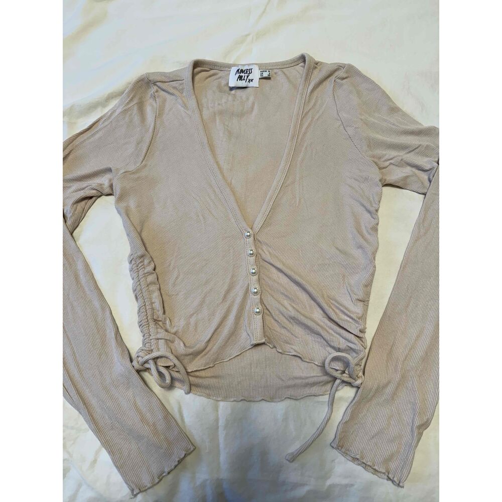 Princess Polly Womens Cream Long Sleeve Ribbed Front Buttons Cardigan Top size 6